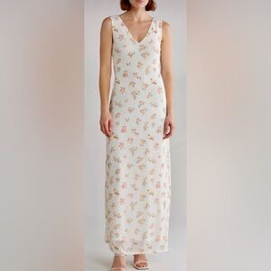AFRM Earhart Sleeveless V-neck Mesh Floral Maxi Dress ZB9